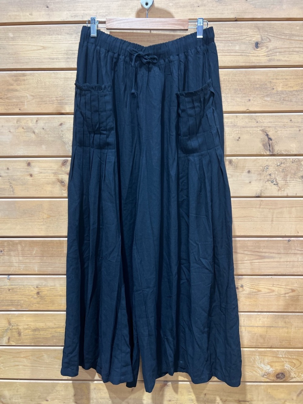 Tarsa Black Linen Blend Extreme Wide Leg Pants Oversized Elastic Waist Large